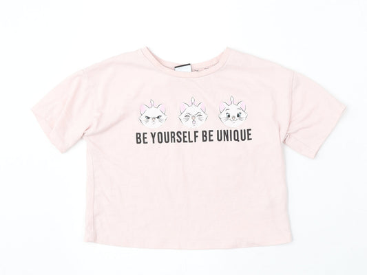 Disney Girls Pink Polyester Basic T-Shirt Size 6-7 Years Round Neck - Be yourself and be unique