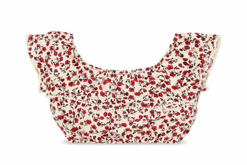 H&M Womens Ivory Floral Viscose Cropped Blouse Size 10 Off the Shoulder