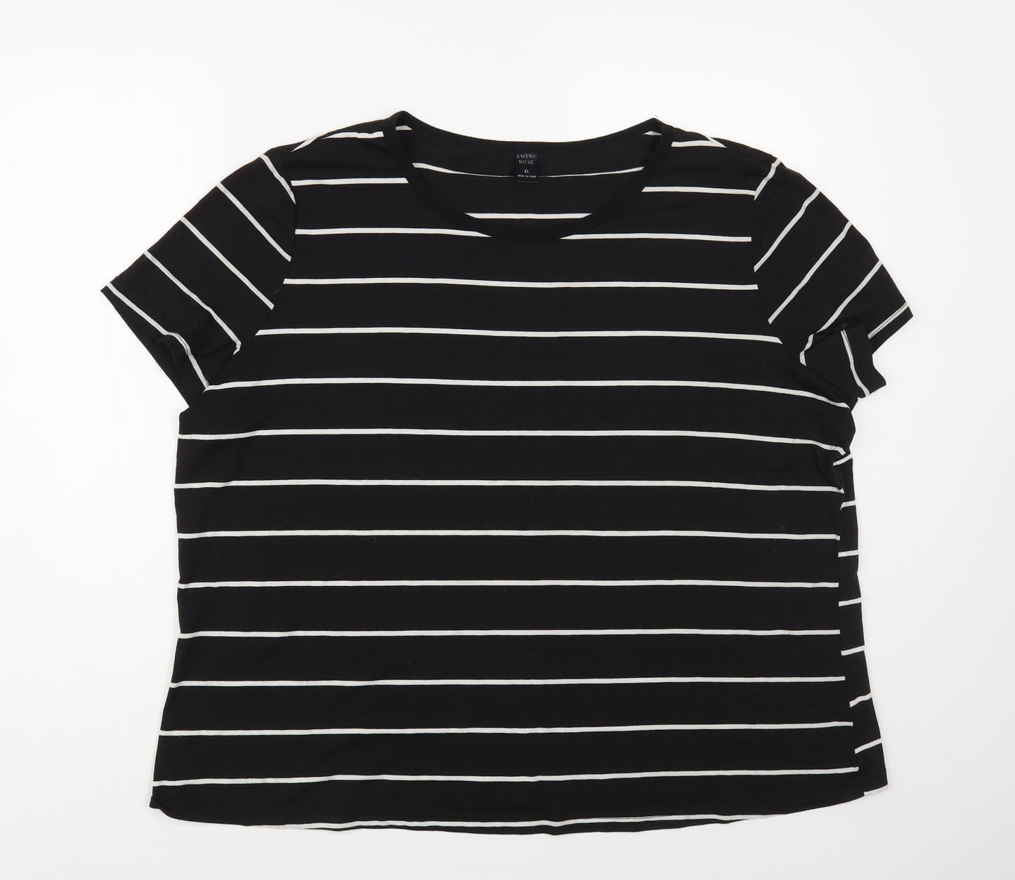 Emery Rose Womens Black Striped Polyester Basic T-Shirt Size XL Scoop Neck