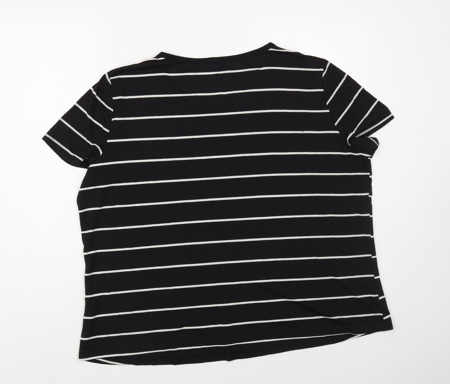 Emery Rose Womens Black Striped Polyester Basic T-Shirt Size XL Scoop Neck