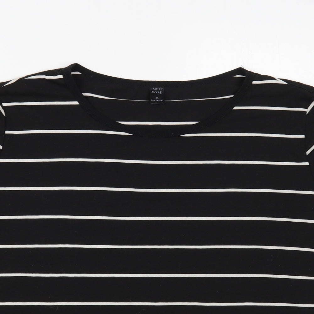 Emery Rose Womens Black Striped Polyester Basic T-Shirt Size XL Scoop Neck
