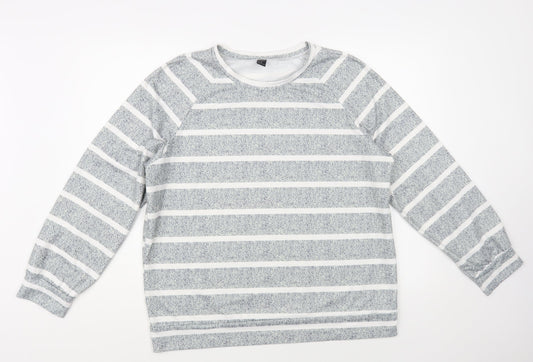 Emery Rose Womens Grey Striped Polyester Pullover Sweatshirt Size XL Pullover