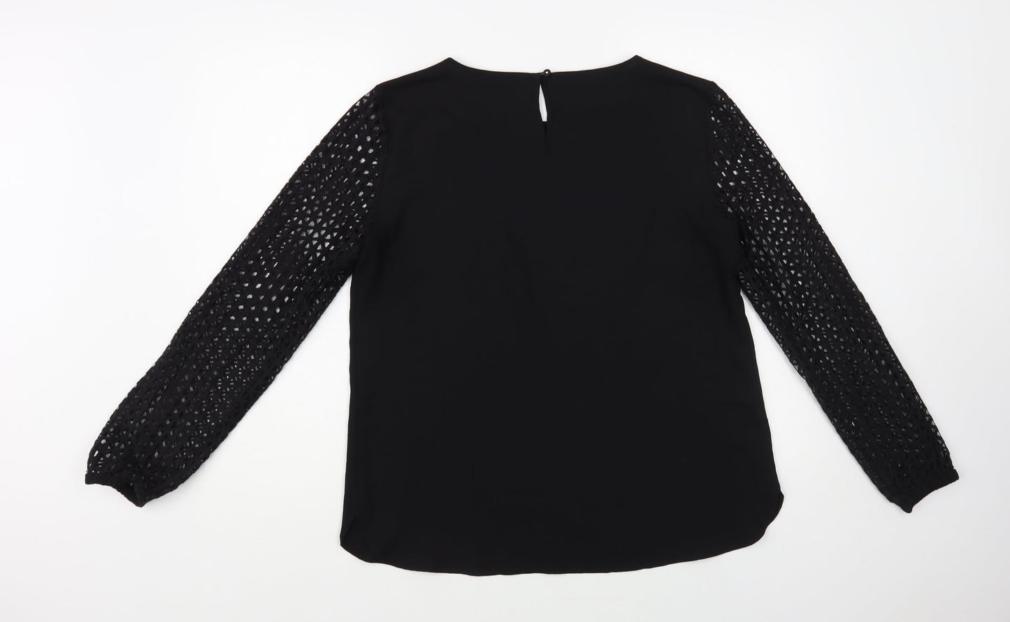 Nine West Womens Black Polyester Basic Blouse Size M Boat Neck - Sheer Sleeves