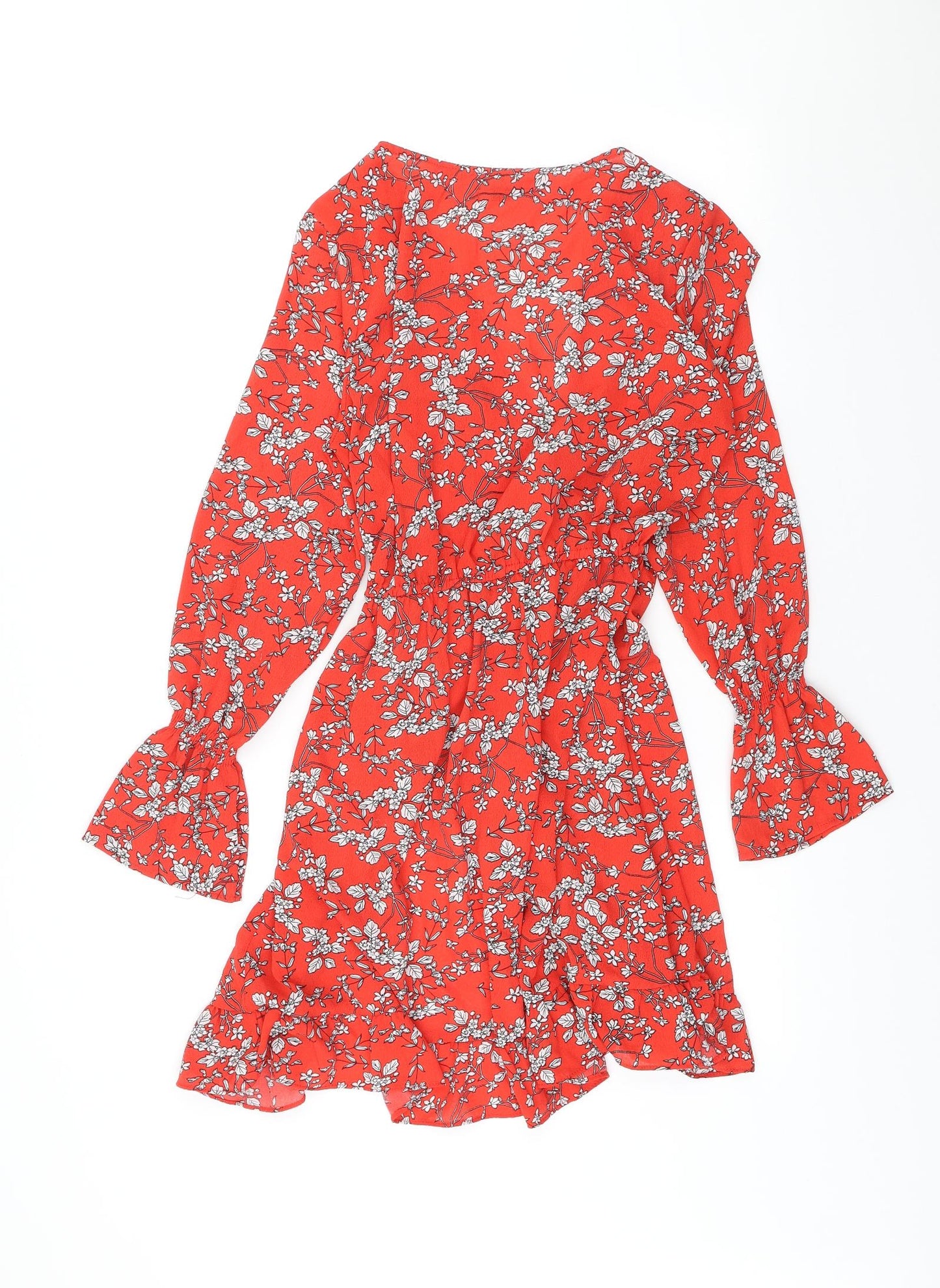 Jubylee Womens Red Floral Polyester Wrap Dress Size S V-Neck Pullover - Poet Sleeve
