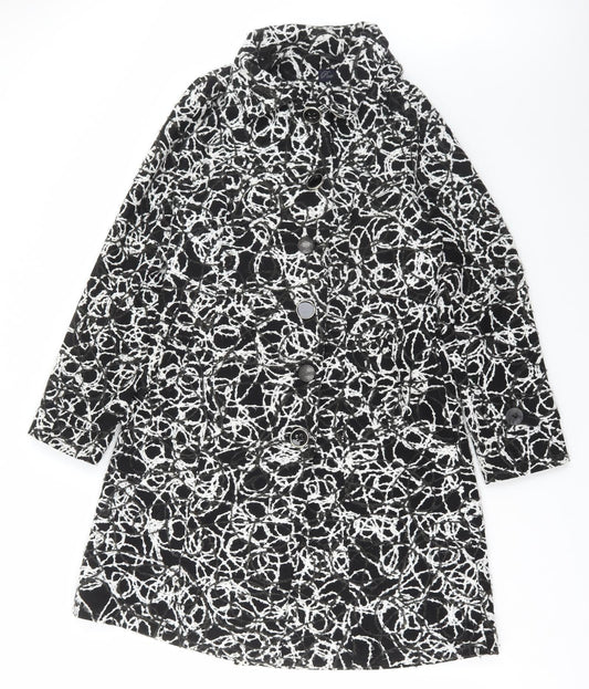 Poetic Sand Womens Black Geometric Overcoat Coat Size 12 Button