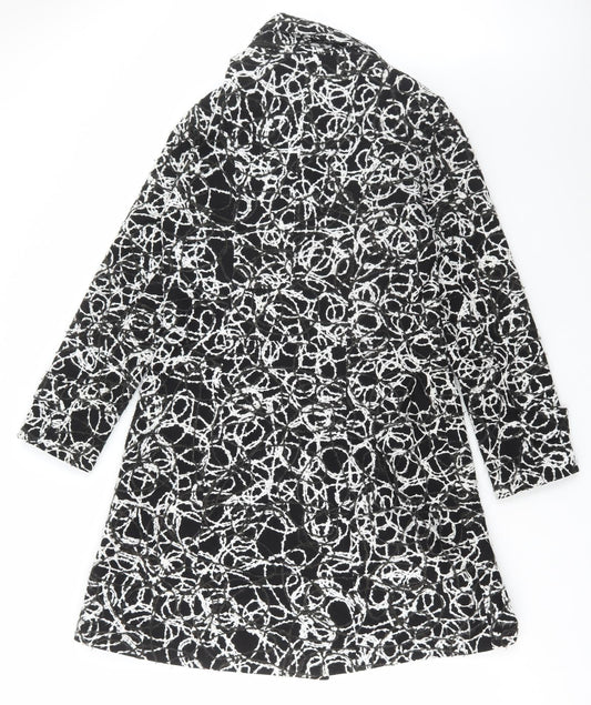 Poetic Sand Womens Black Geometric Overcoat Coat Size 12 Button