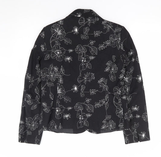 Vogue Womens Black Floral Viscose Jacket Blazer Size 10 - Embroidered