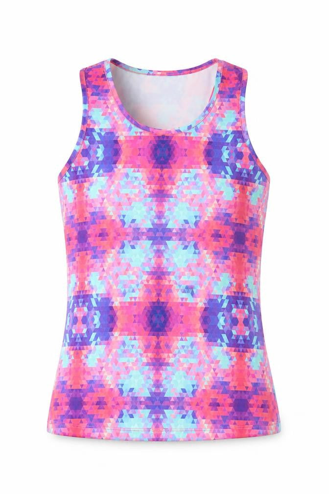 Dunnes Girls Multicoloured Geometric Polyester Basic Tank Size S Scoop Neck Pullover