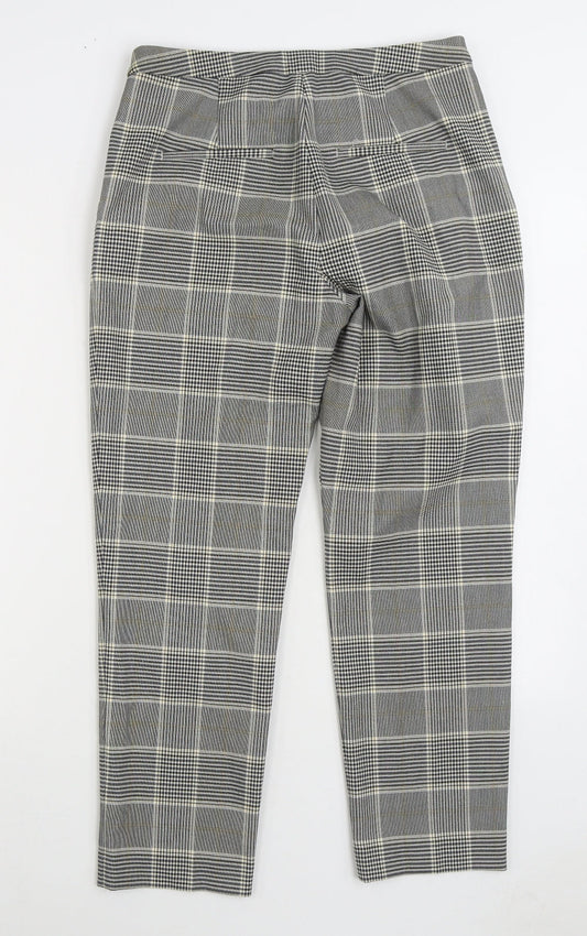 H&M Womens Grey Plaid Polyester Trousers Size 8 L26 in Regular Zip