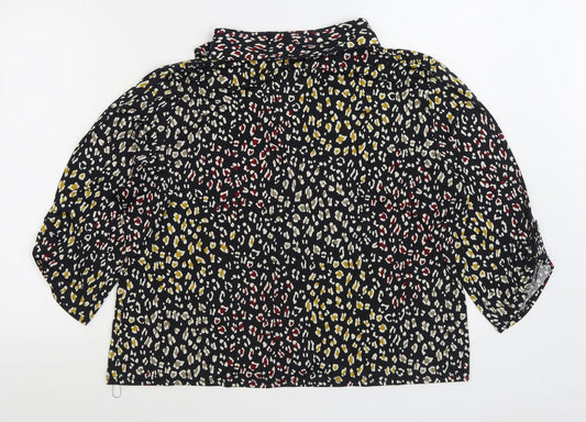Anna Rose Womens Multicoloured Animal Print Polyester Basic Button-Up Size 2XL V-Neck - Leopard Print