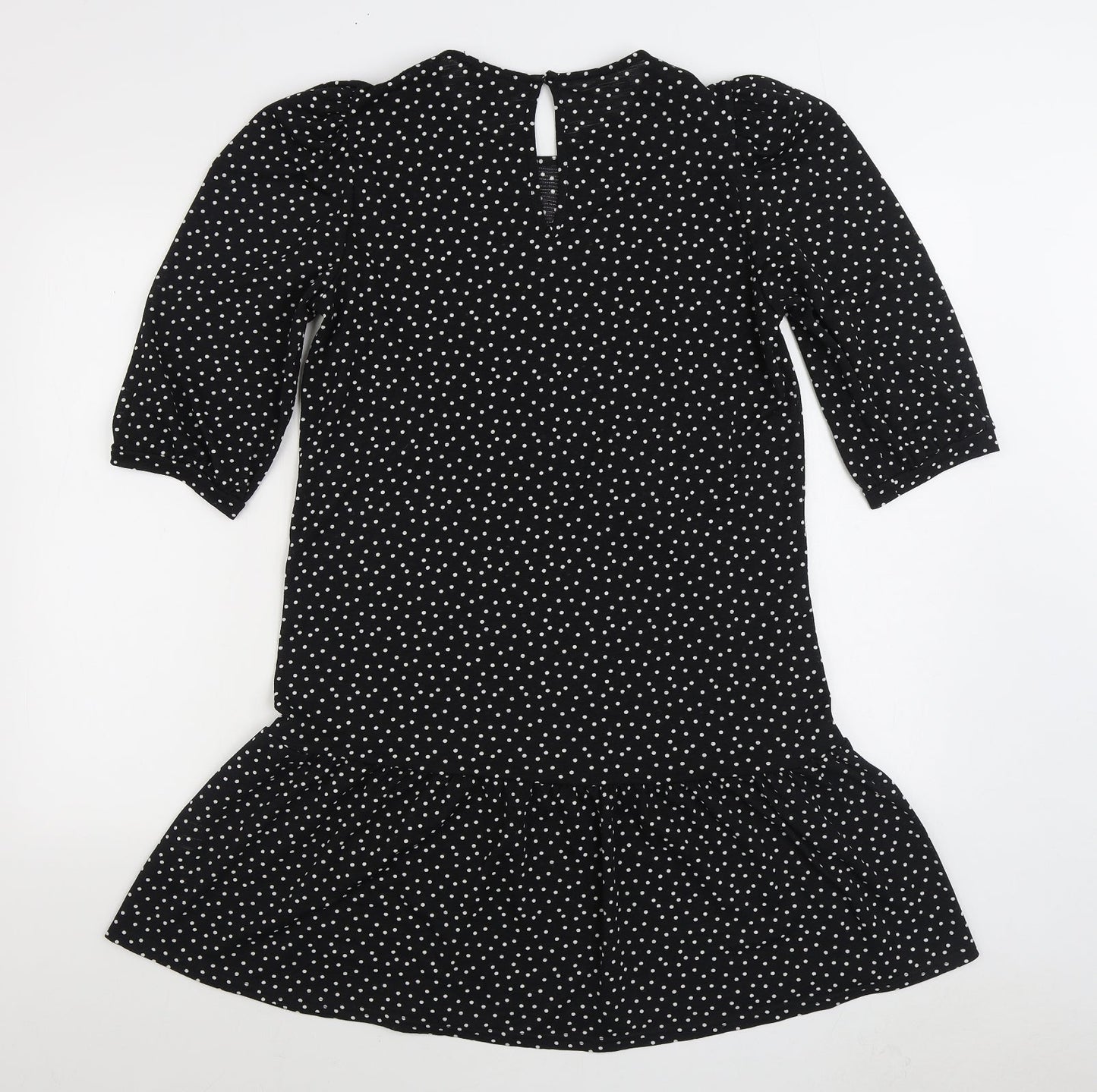 New Look Womens Black Polka Dot Polyester Fit & Flare Size 12 Round Neck Button