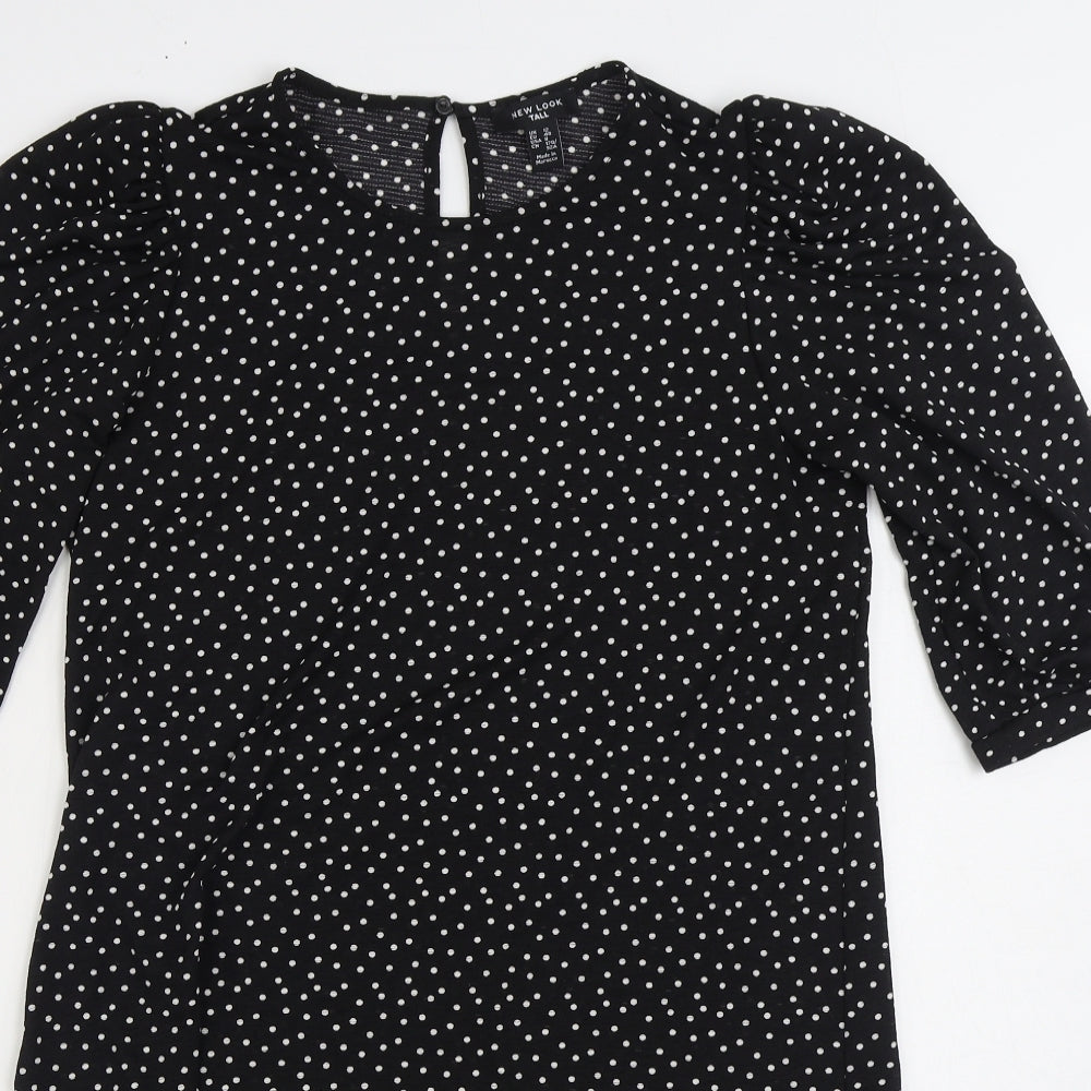 New Look Womens Black Polka Dot Polyester Fit & Flare Size 12 Round Neck Button