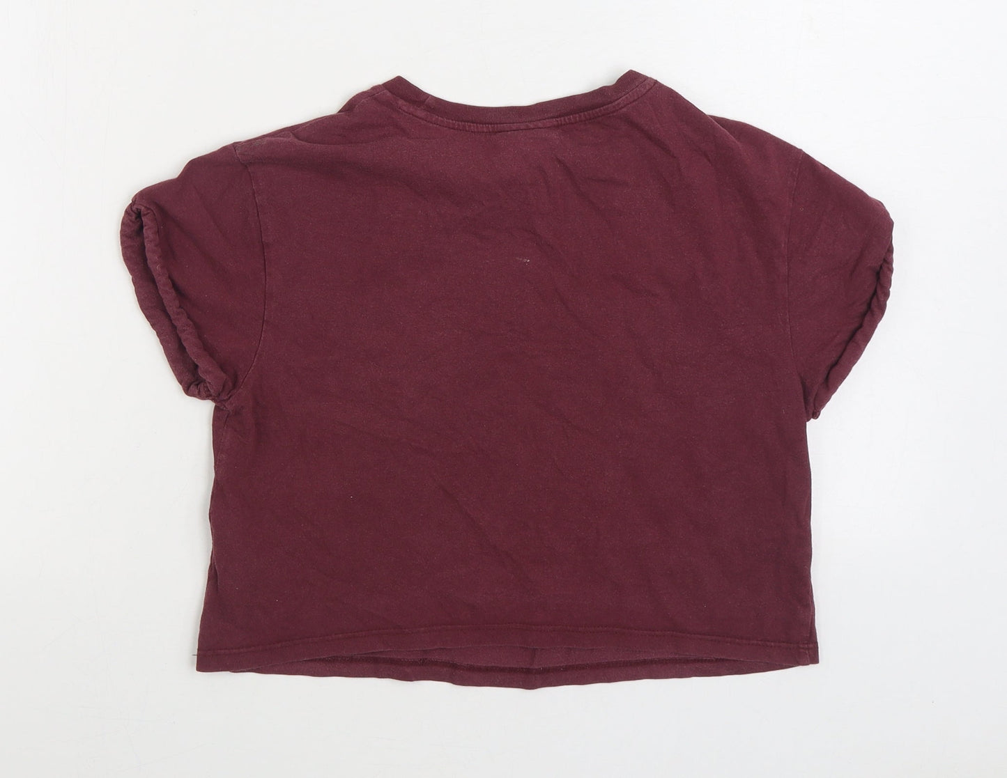 Topshop Womens Purple Floral 100% Cotton Basic T-Shirt Size 4 Round Neck