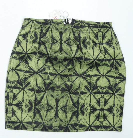 Urban Bliss Womens Green Geometric Polyester Mini Skirt Size L Zip