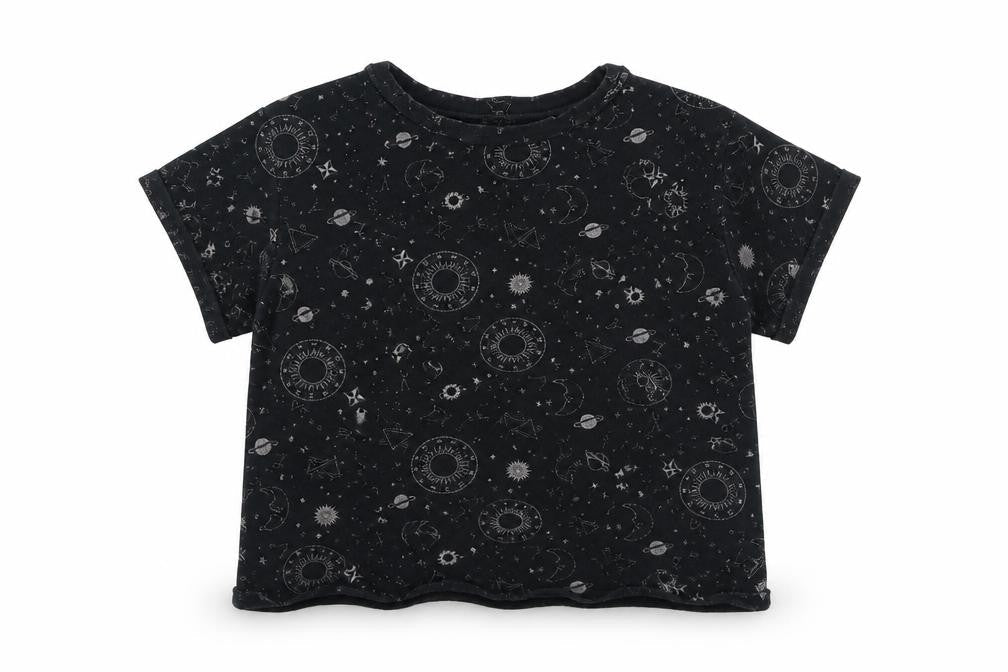 NEXT Girls Black Geometric Cotton Basic Casual Size 5 Years Round Neck Pullover - Horoscope