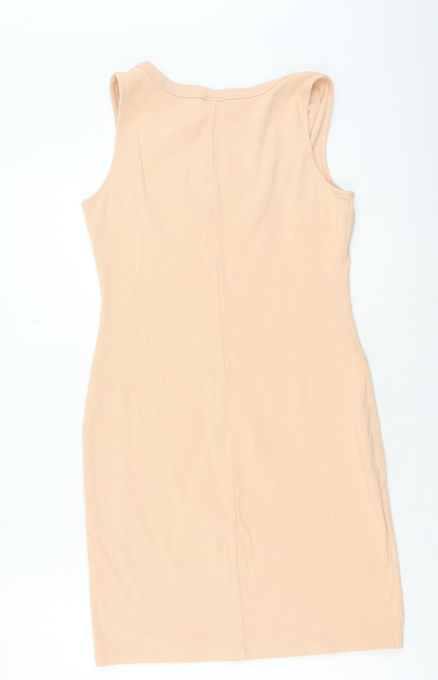 H&M Womens Pink Cotton Bodycon Size M Square Neck Pullover