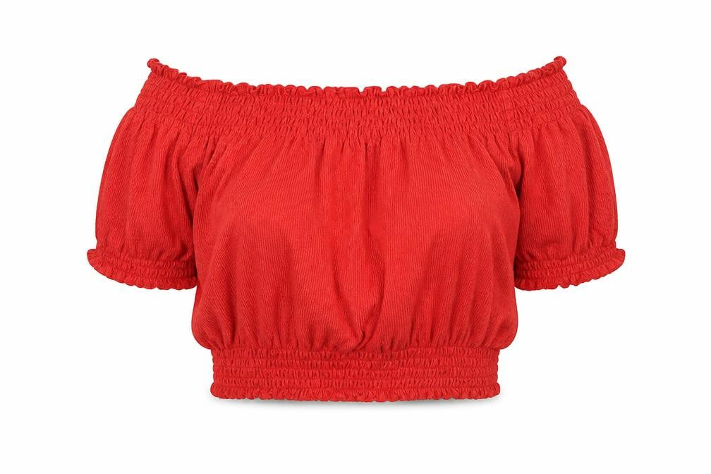 H&M Womens Red Polyester Cropped T-Shirt Size L Off the Shoulder