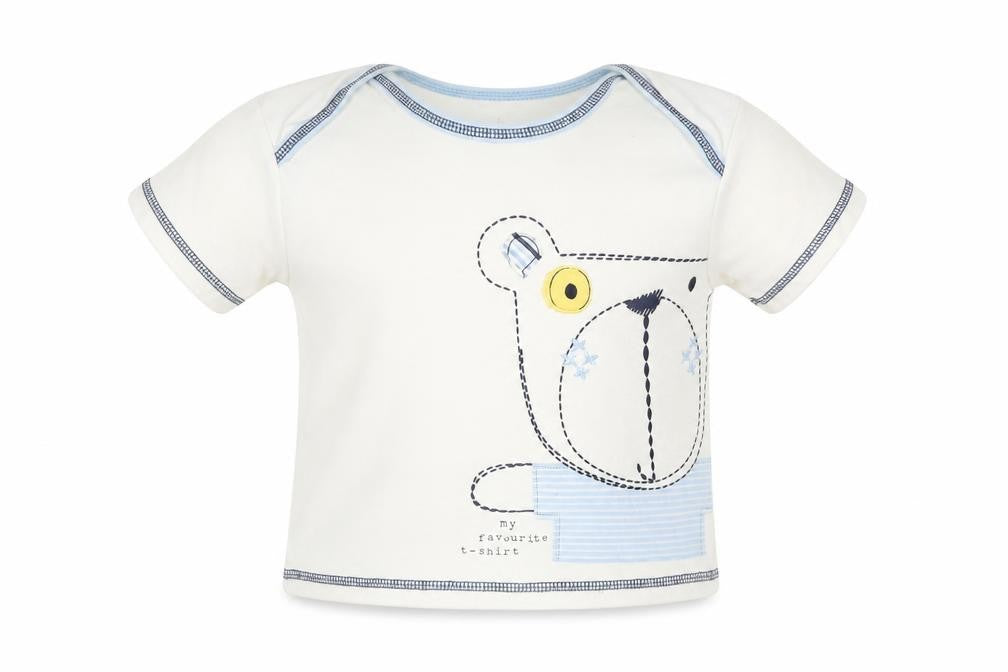 George Boys White Cotton Basic T-Shirt Size 6-9 Months Round Neck Pullover - Bear
