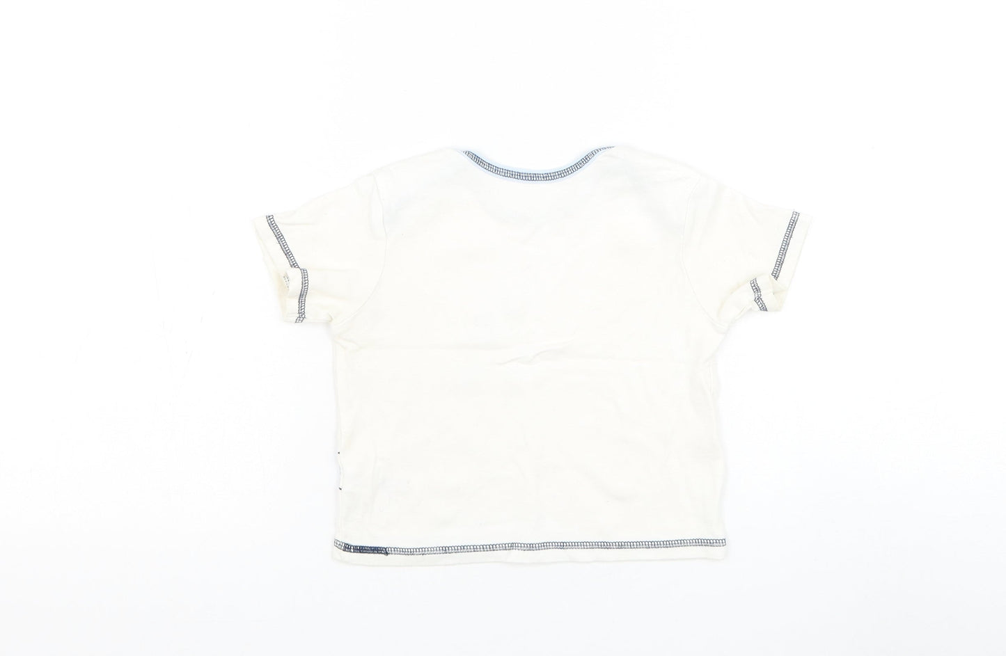 George Boys White Cotton Basic T-Shirt Size 6-9 Months Round Neck Pullover - Bear