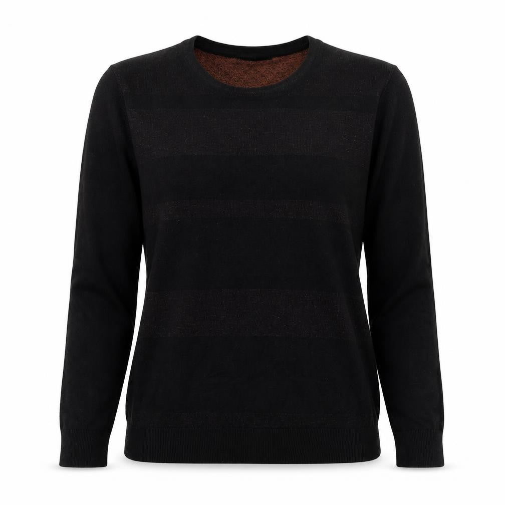 Mud Flower Womens Black Round Neck Striped Viscose Pullover Jumper Size S