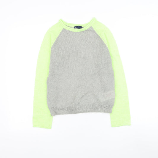 Gap Girls Grey Round Neck Colourblock Acrylic Pullover Jumper Size 10-11 Years Pullover