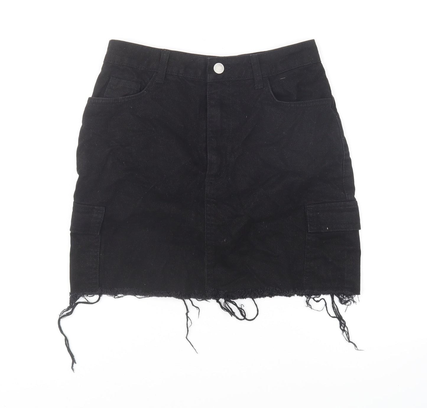 Denim & Co. Womens Black Polyester Mini Skirt Size 10 Button