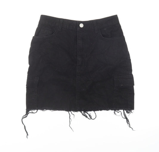 Denim & Co. Womens Black Polyester Mini Skirt Size 10 Button