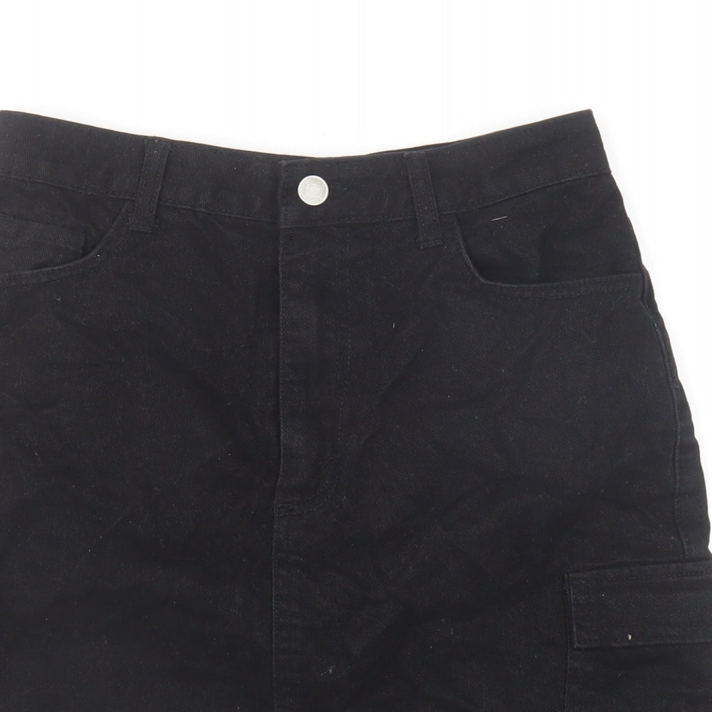 Denim & Co. Womens Black Polyester Mini Skirt Size 10 Button