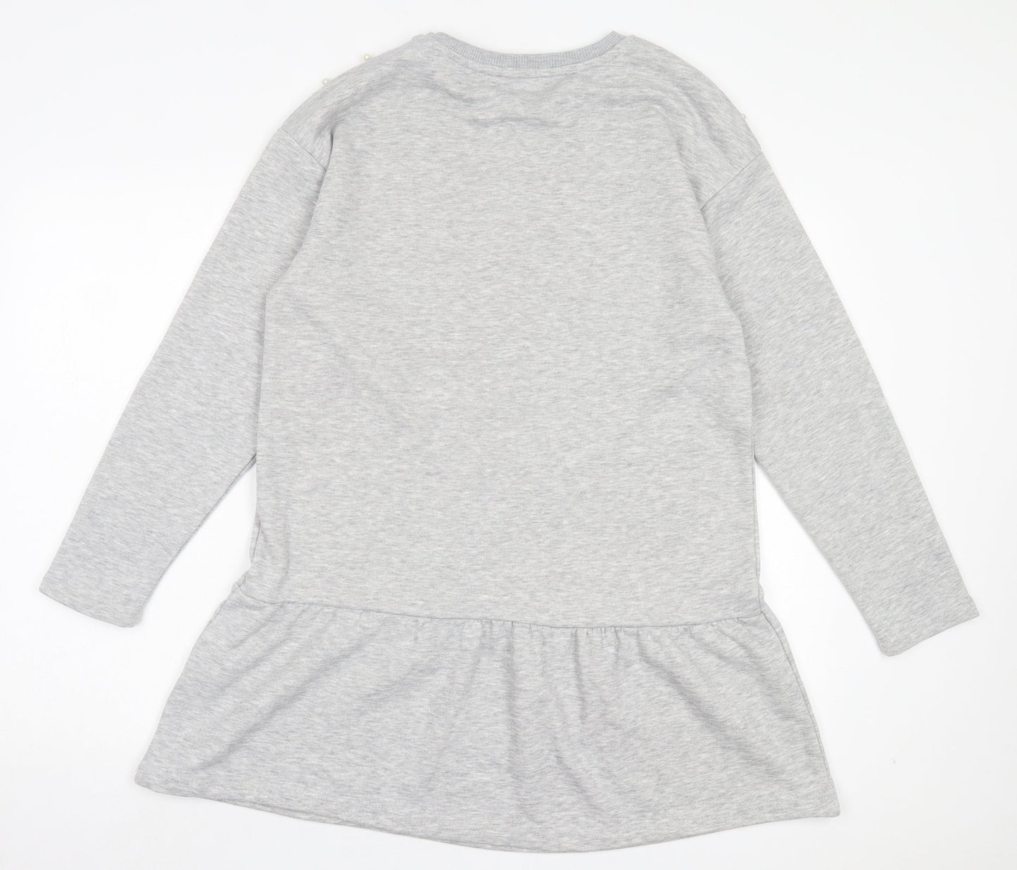 New Look Womens Grey Cotton Jumper Dress Size 12 Crew Neck Pullover