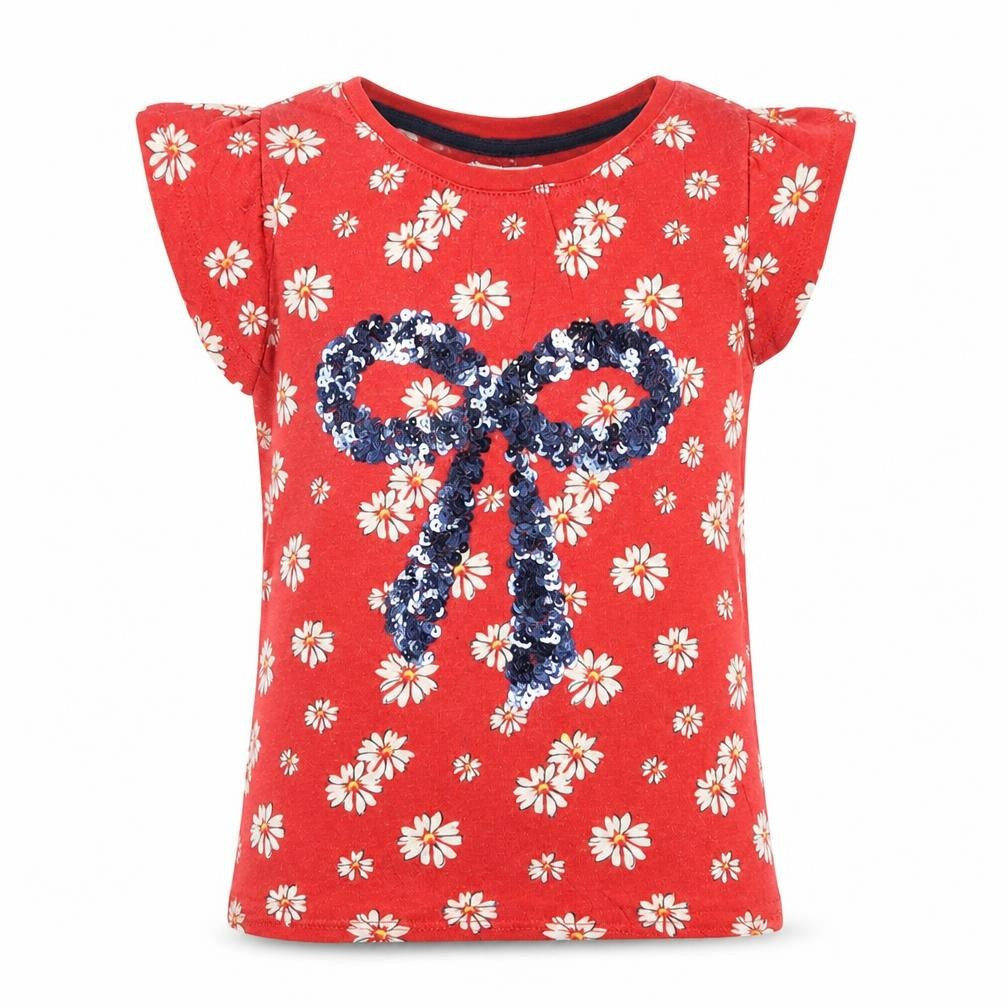 NEXT Girls Red Floral Cotton Basic T-Shirt Size 4 Years Crew Neck Pullover