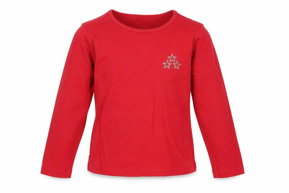 Dunnes Girls Red Cotton Basic T-Shirt Size 3 Years Crew Neck Pullover - Stars