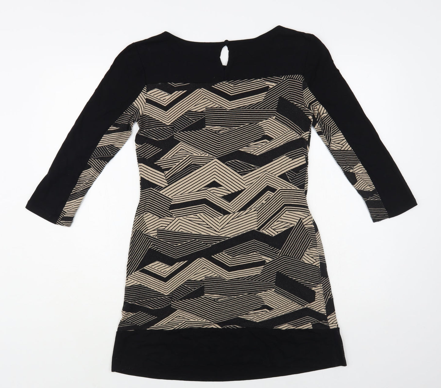 Principles Womens Black Geometric Viscose A-Line Size 12 Boat Neck Button