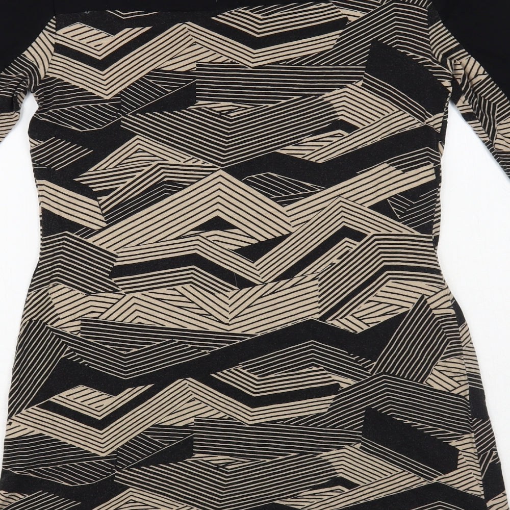 Principles Womens Black Geometric Viscose A-Line Size 12 Boat Neck Button
