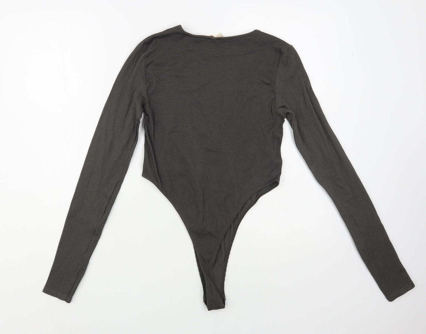 H&M Womens Grey Nylon Bodysuit One-Piece Size M Snap