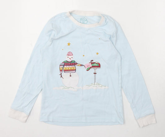 Leigh Tucker Girls Blue Cotton Basic T-Shirt Size 10-11 Years Round Neck - Christmas Snowman