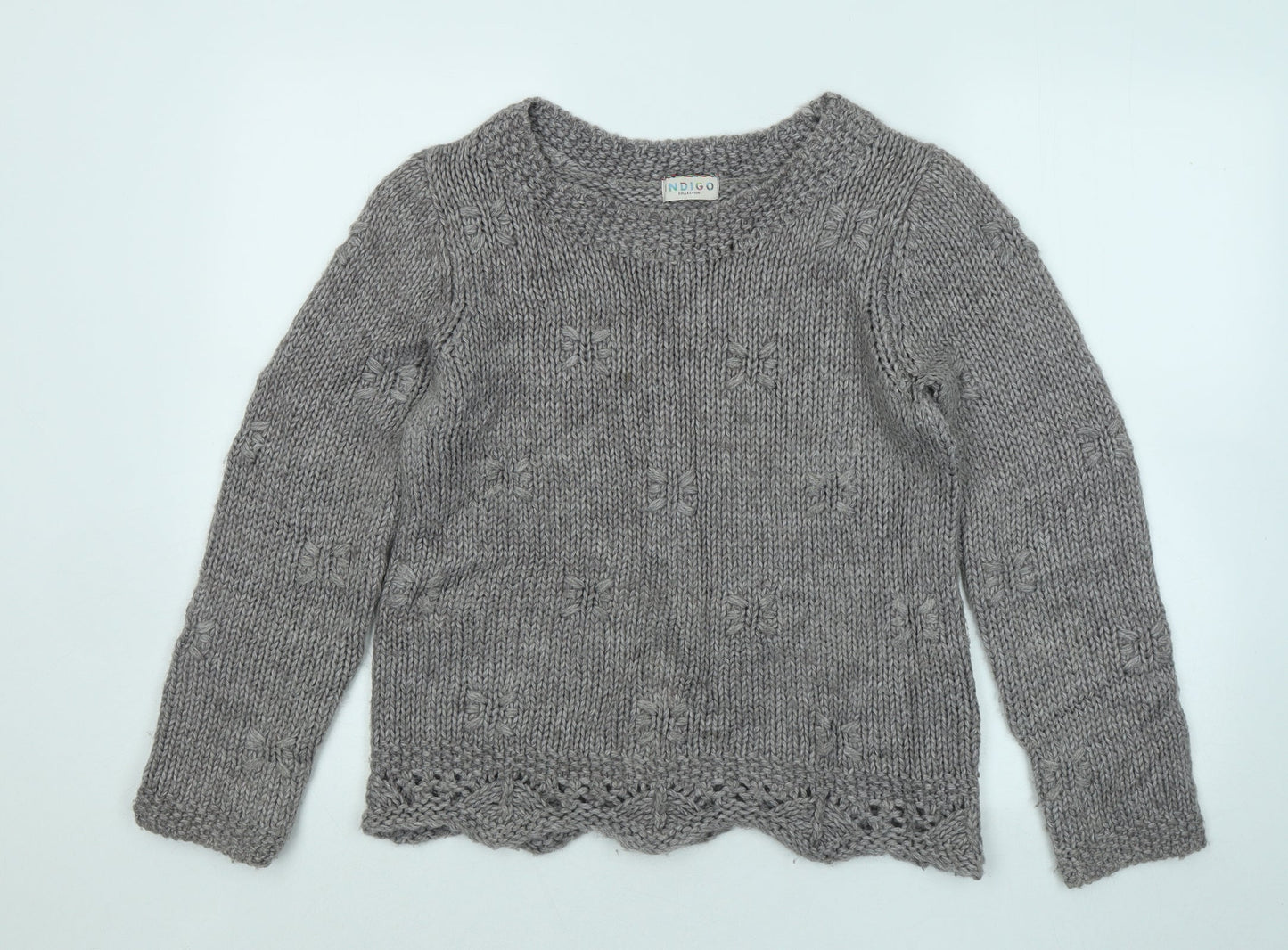 Marks and Spencer Womens Grey Round Neck Geometric Acrylic Pullover Jumper Size 10