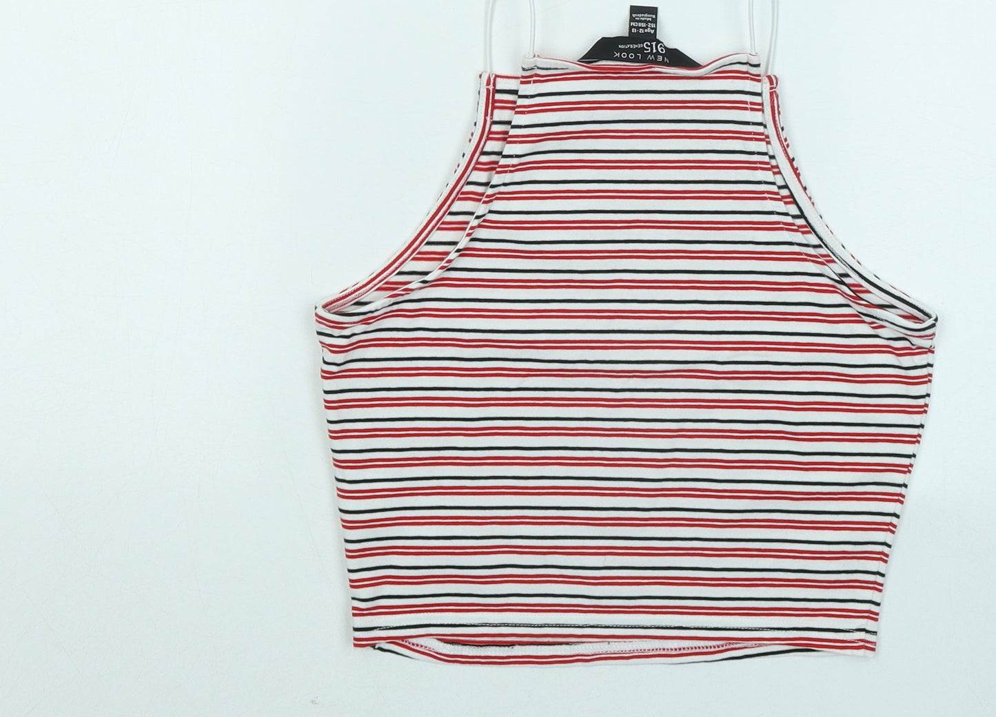 New Look Girls Red Striped Cotton Basic T-Shirt Size 12-13 Years Round Neck