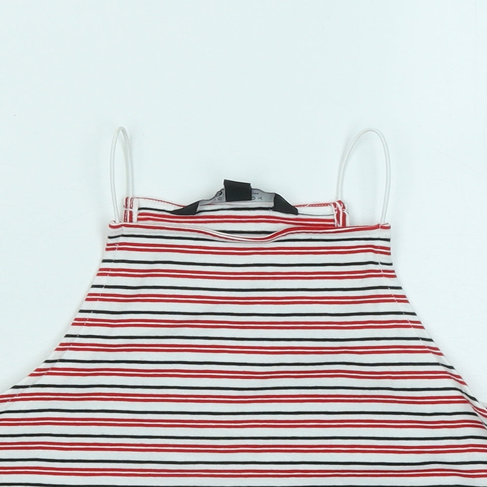 New Look Girls Red Striped Cotton Basic T-Shirt Size 12-13 Years Round Neck