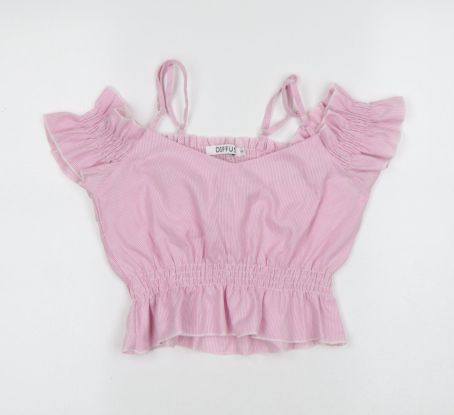 diffuse Womens Pink Striped Polyester Cropped T-Shirt Size 6 Square Neck - Stripes