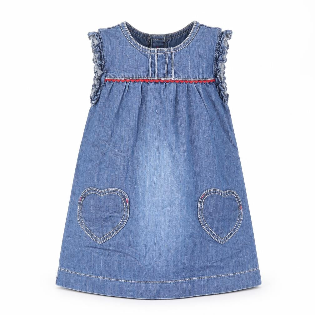 Marks and Spencer Girls Blue 100% Cotton A-Line Size 6-9 Months Round Neck Button - Love Heart