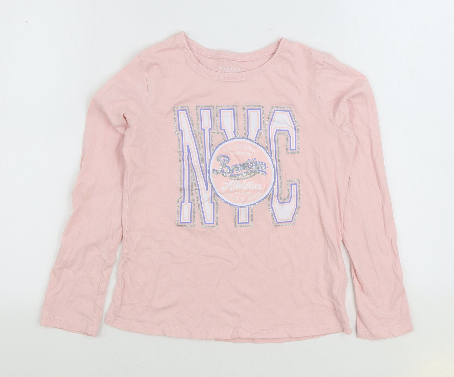 Primark Girls Pink 100% Cotton Basic T-Shirt Size 11-12 Years Round Neck Pullover