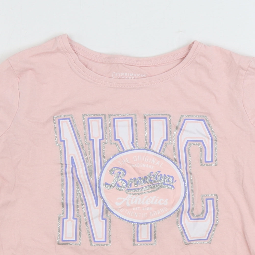 Primark Girls Pink 100% Cotton Basic T-Shirt Size 11-12 Years Round Neck Pullover