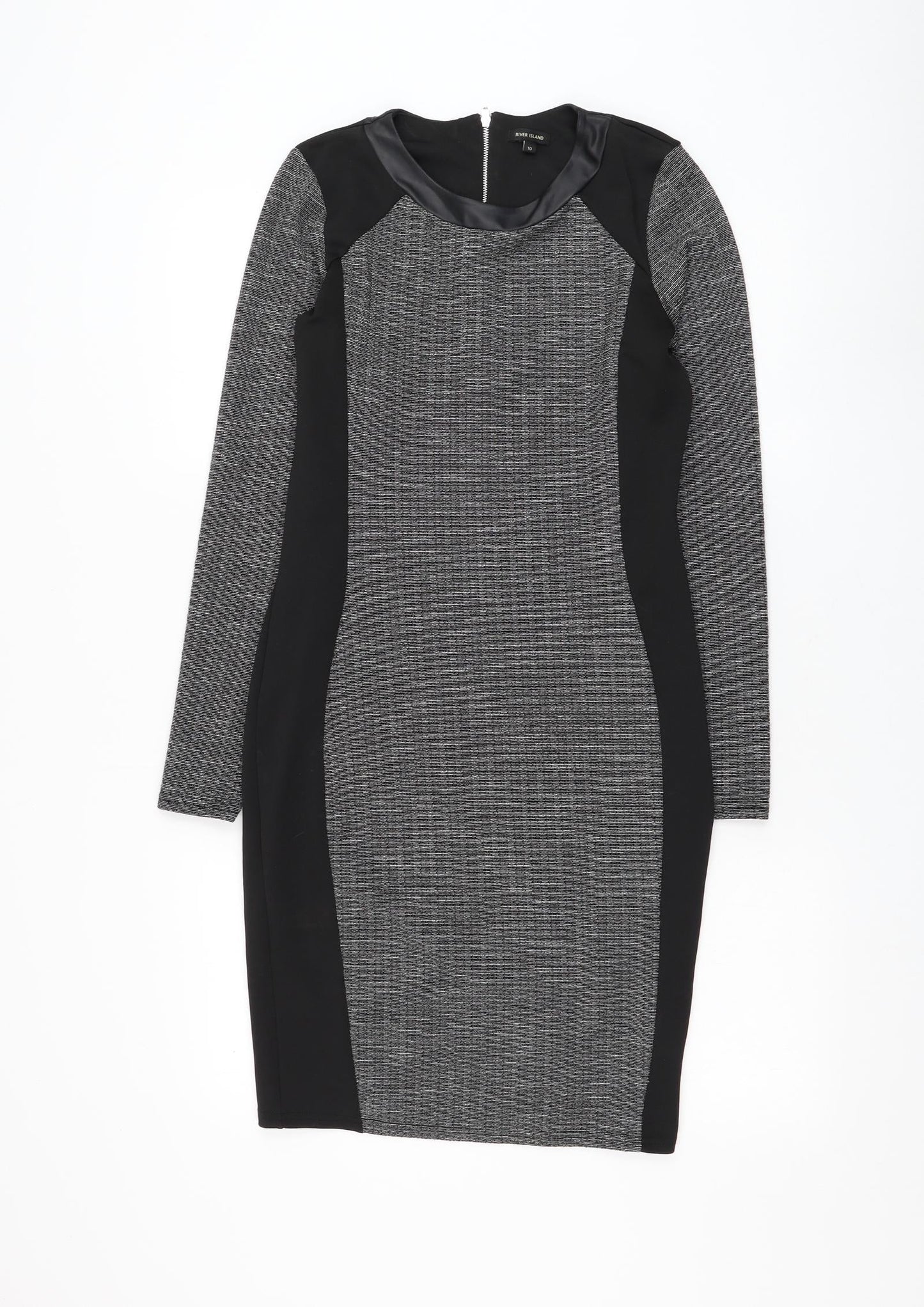 River Island Womens Black Polyester Bodycon Size 10 Round Neck Zip