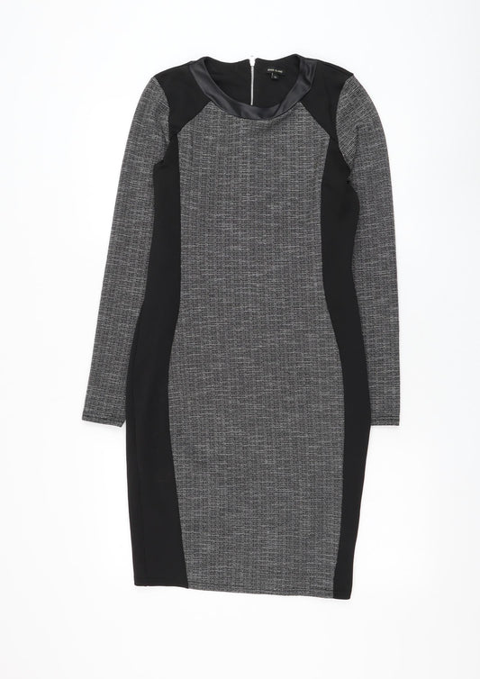 River Island Womens Black Polyester Bodycon Size 10 Round Neck Zip
