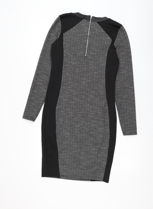 River Island Womens Black Polyester Bodycon Size 10 Round Neck Zip