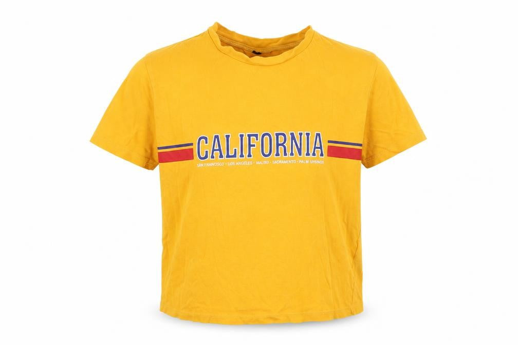 H&M Womens Yellow Cotton Cropped T-Shirt Size XS Round Neck - California