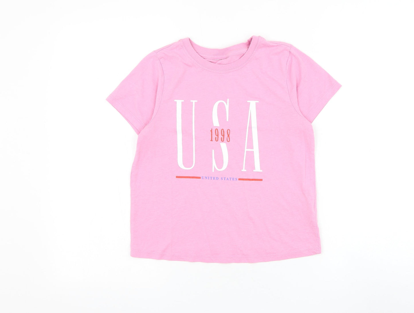Topshop Womens Pink Cotton Basic T-Shirt Size 8 Round Neck - USA 1998