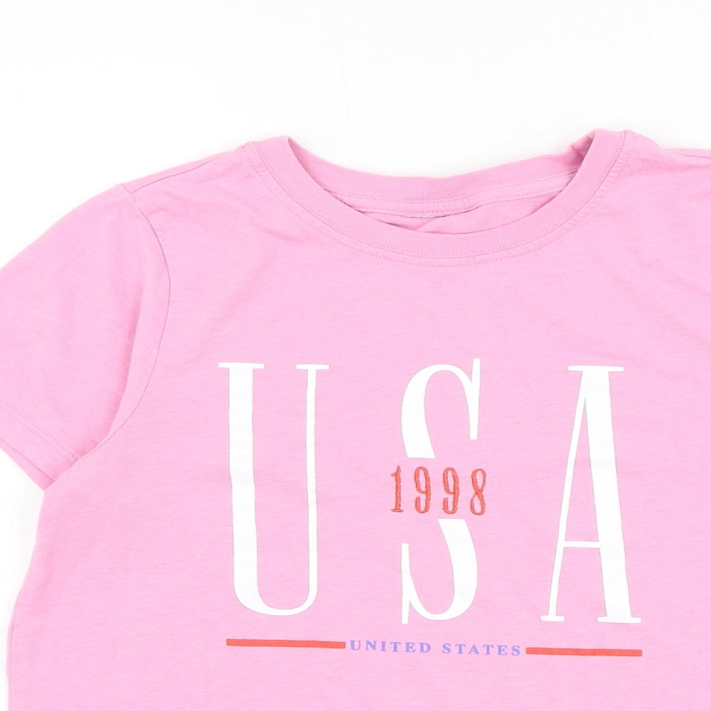 Topshop Womens Pink Cotton Basic T-Shirt Size 8 Round Neck - USA 1998