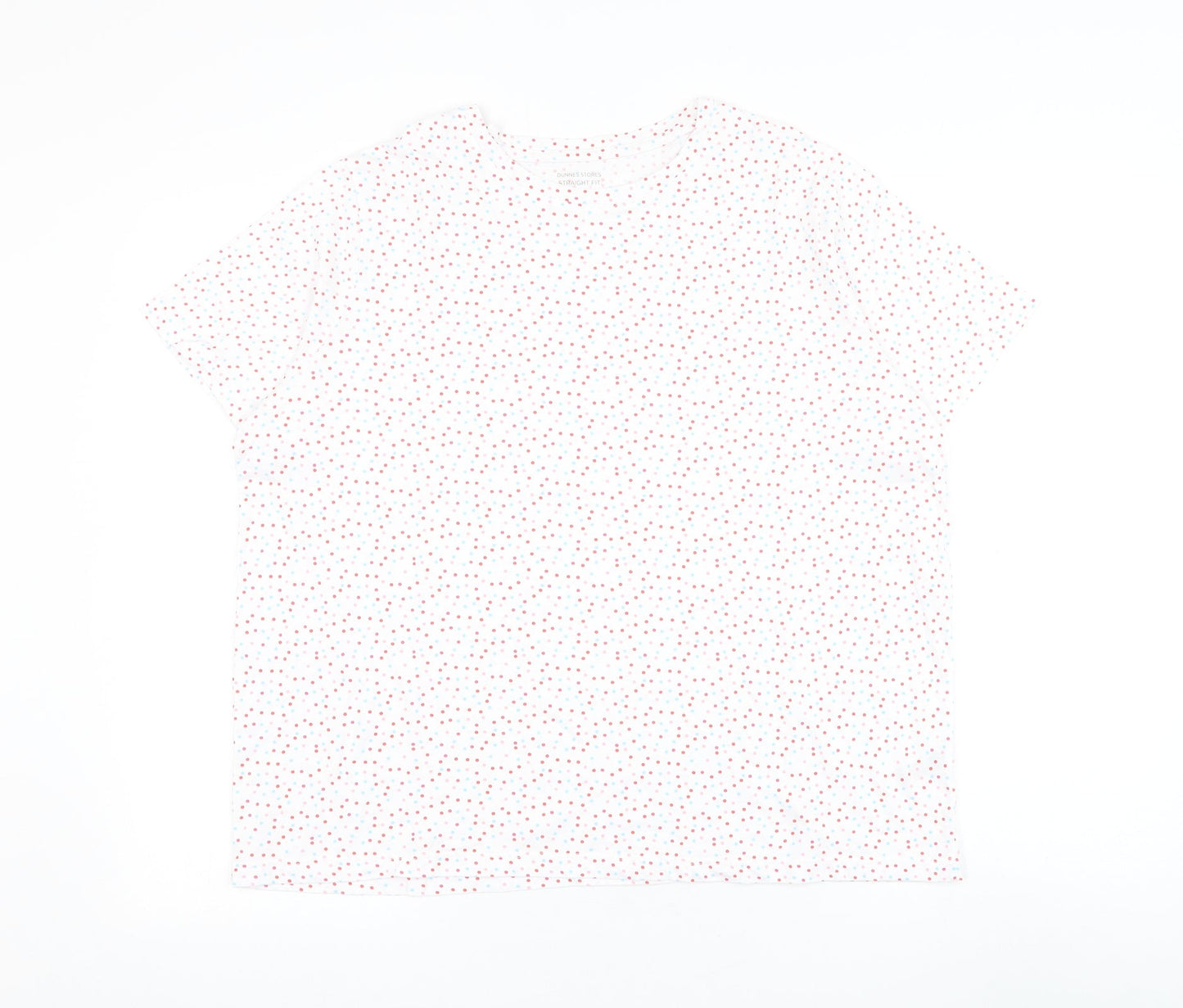 Dunnes Stores Womens White Polka Dot Cotton Basic T-Shirt Size L Round Neck