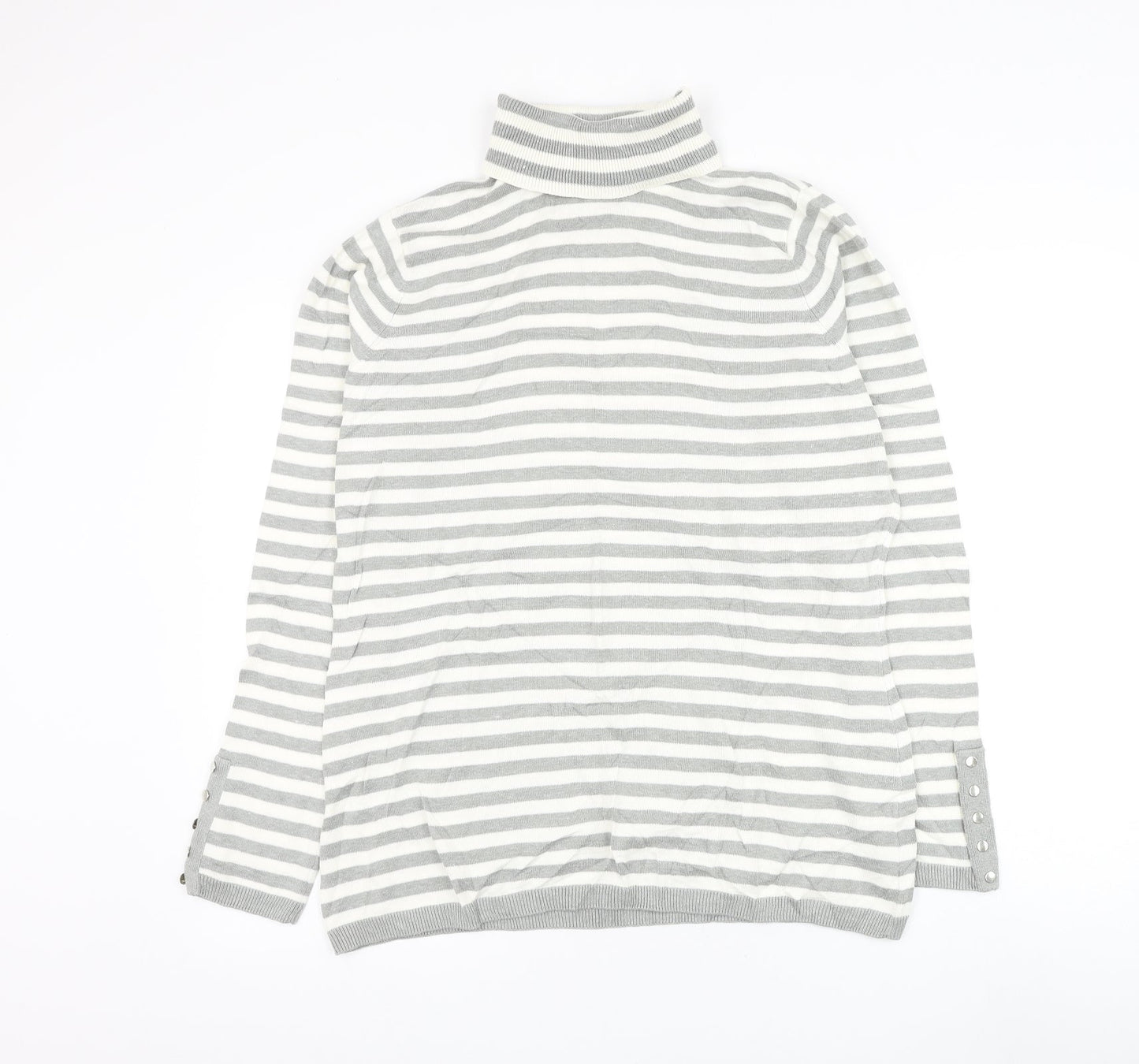 BC Clothing Womens Grey Roll Neck Striped Polyester Pullover Jumper Size L